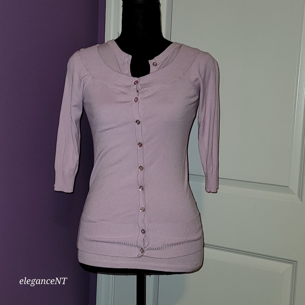 Bershka Liliac Two Piece Cardigan + Cap Sleeve Set Sz: M (Juniors) - Picture 10 of 14